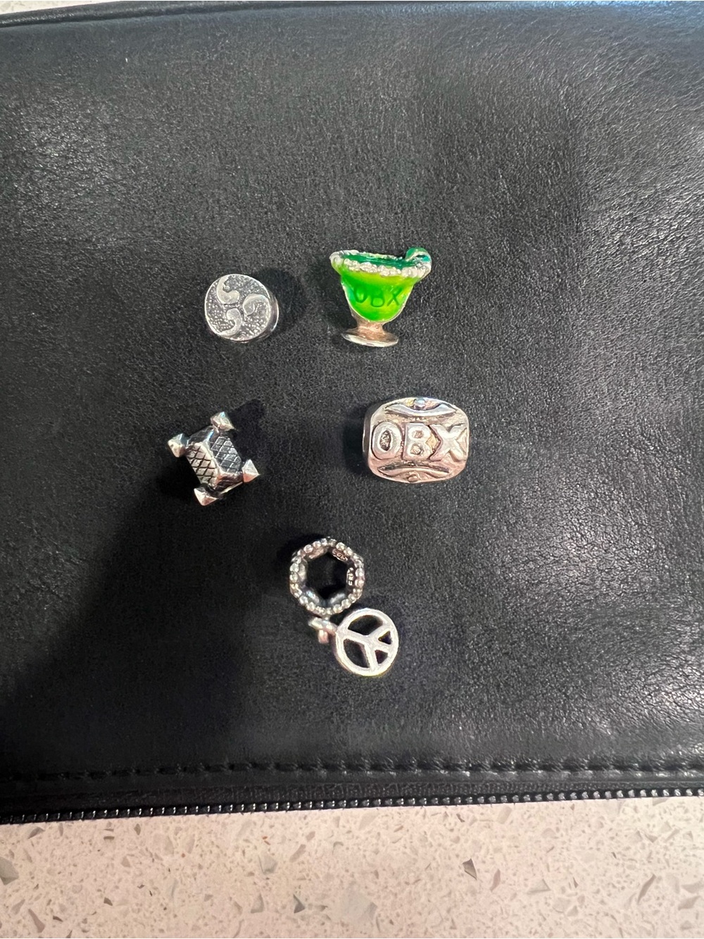 Lot of 5 European style beads-Sterling Silver/enamel mix. 3 Pandora/2 OBX
